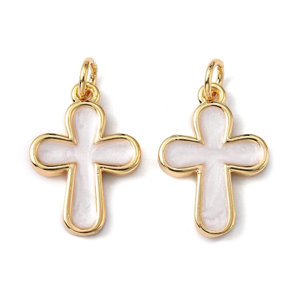 6224 20Pcs Cross Enamel Charm Pendants Religious Ornaments with Real 18K